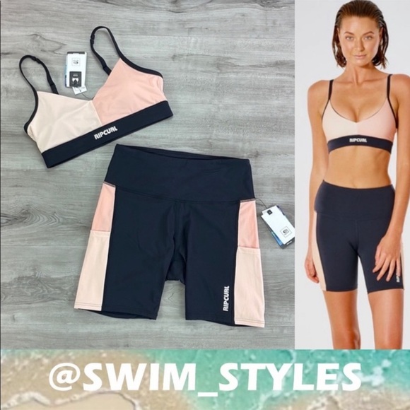 ☀️RIP CURL☀️ RUN SURF SWIM CROP RUN SWIM SURF BIKE SHORT SET - Picture 1 of 16